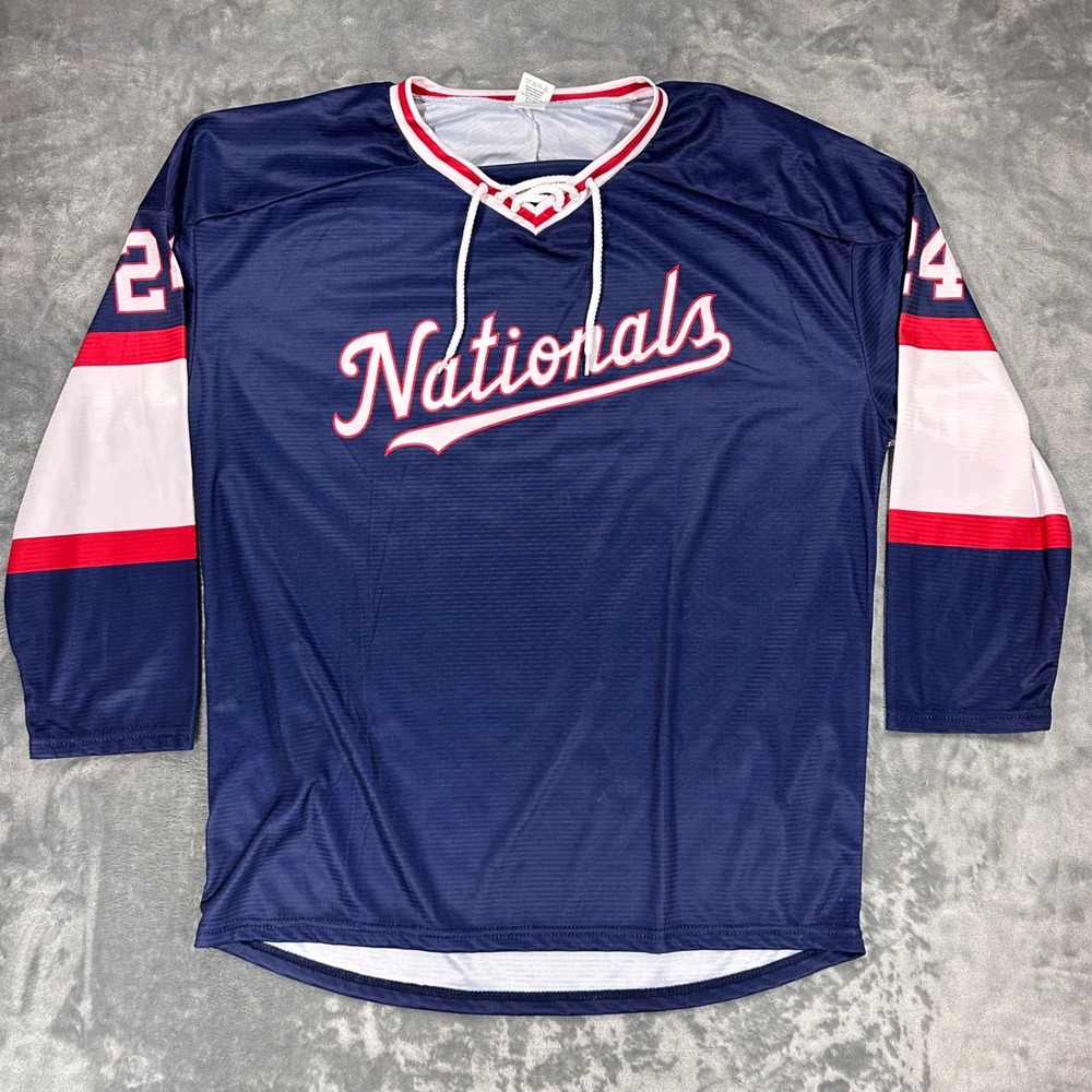 Washington Nationals Jersey Mens XL Navy Blue Lace Up V-Neck Number 24 Baseball